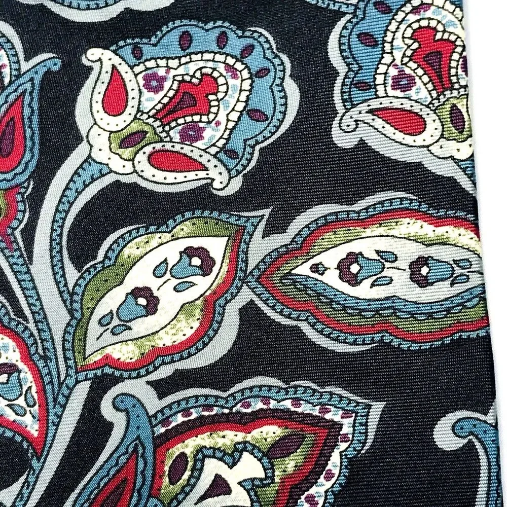 Christian Dior Tie Vintage Monsieur Leaf Paisley Floral Silk Black Red Blue Prep